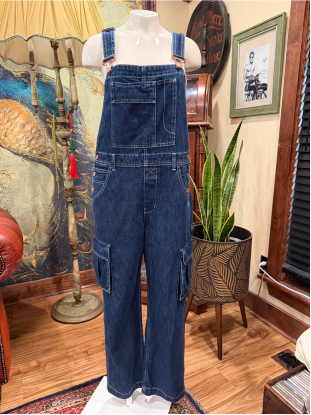 Gap Denim Carpenter Cargo Overalls Jumpsuit - Size S - Picture 2 of 12